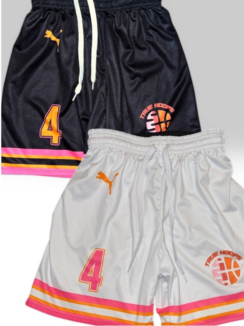 Puma Kids Athletic Shorts Reversible Black White Pink Orange Accents Size M